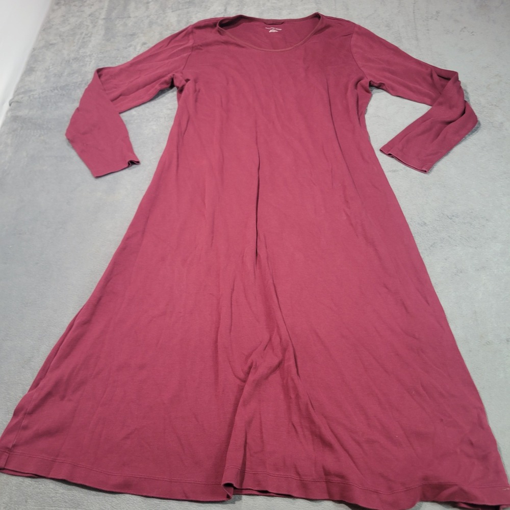 Lands End Dress Womens L 14-16 Burgundy Cotton Long Sleeve‎ A-Line Casual Midi